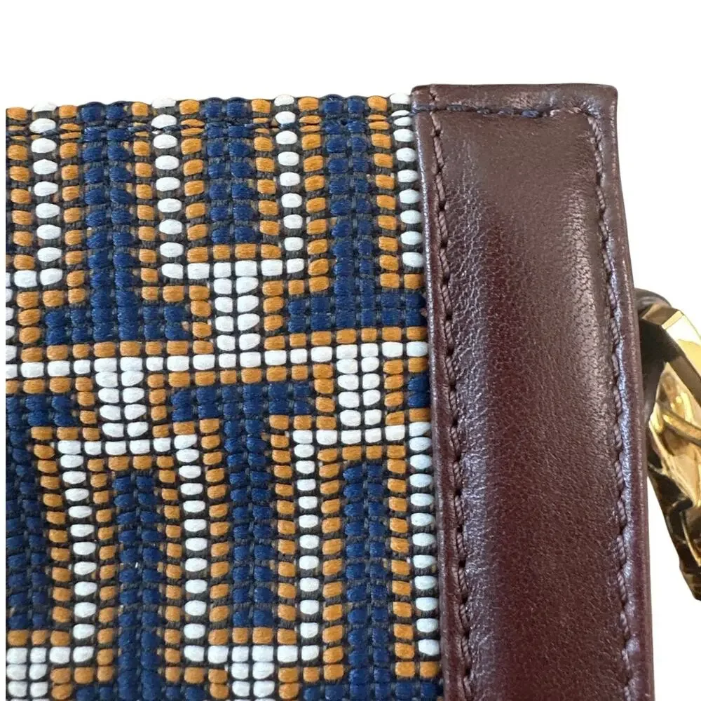 Tory Burch Mini Crossbody Navy Brown Logo Jacquard‎ Lock Bag